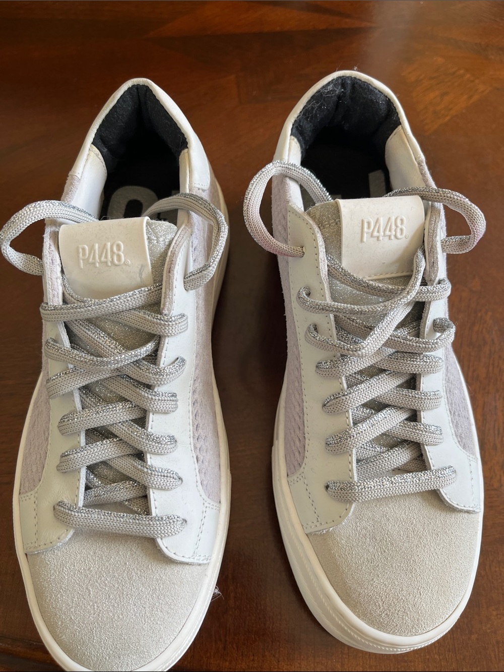 P448 Low-Top Sneakers in Light Gray, White & Silver